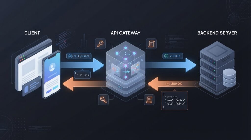 Diagram showing an API request from a client and response from a server