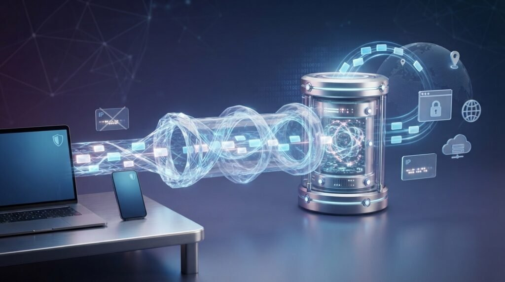 How a VPN encrypts traffic and routes it through a VPN server