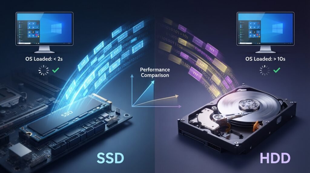SSD and HDD compared for storage speed and application loading performance