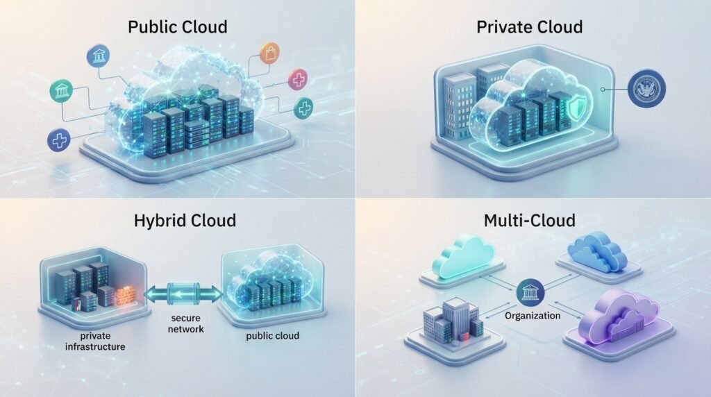 Public private hybrid and multi-cloud computing models