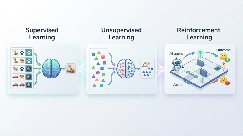 Supervised unsupervised and reinforcement learning types