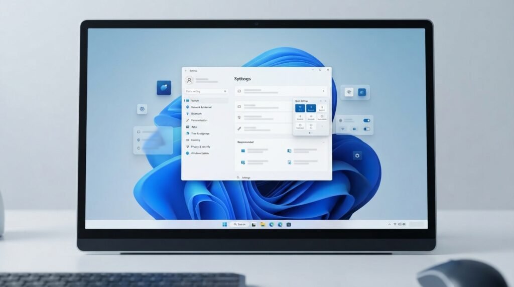 Windows 11 desktop showing essential PC settings