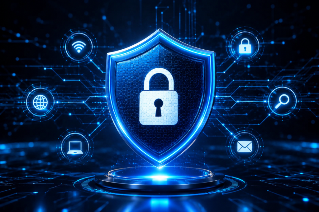 Cybersecurity best practices with digital security shield