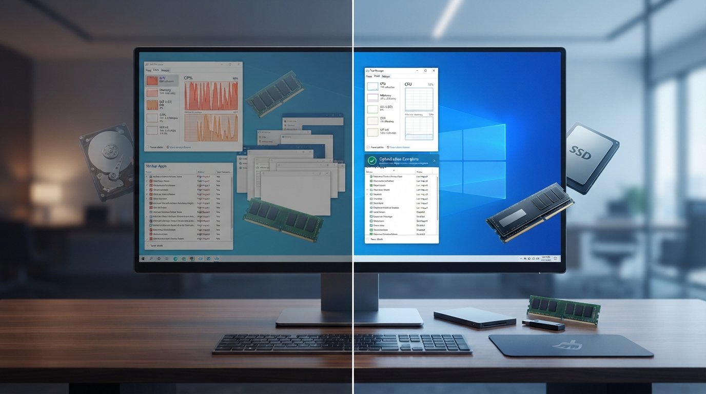 Windows PC performance optimization showing faster computer performance