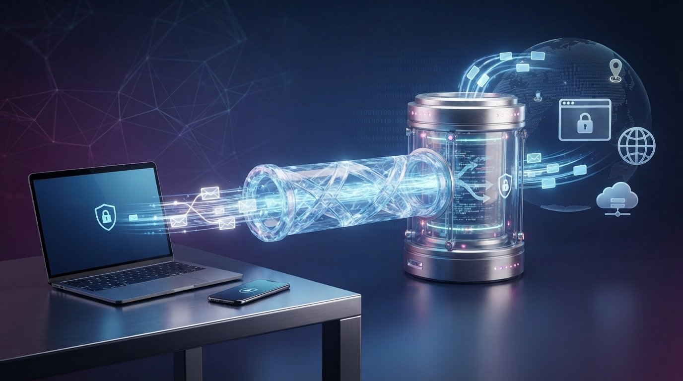 VPN protecting internet traffic between a device and VPN server