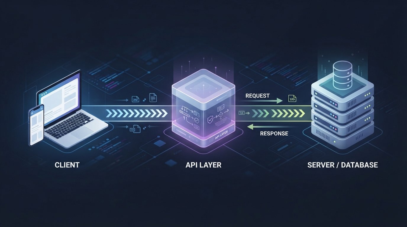API connecting a client application with a server to exchange data