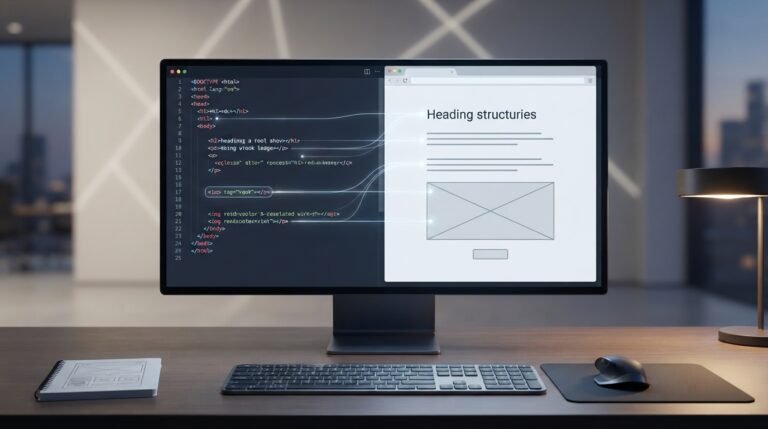 HTML code displayed on a computer screen for web development